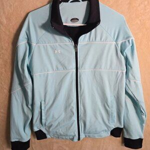 Under Armour Full Zip Jacket Womens Medium Light Blue Black Trim Stretch 204